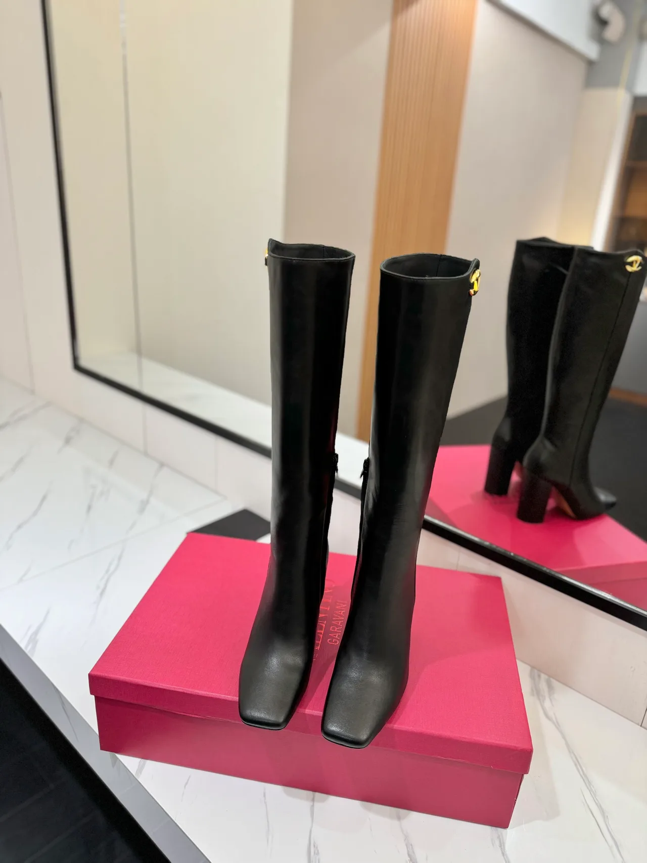 Valentino Cowhide Knee-High Boots in Black · view 3