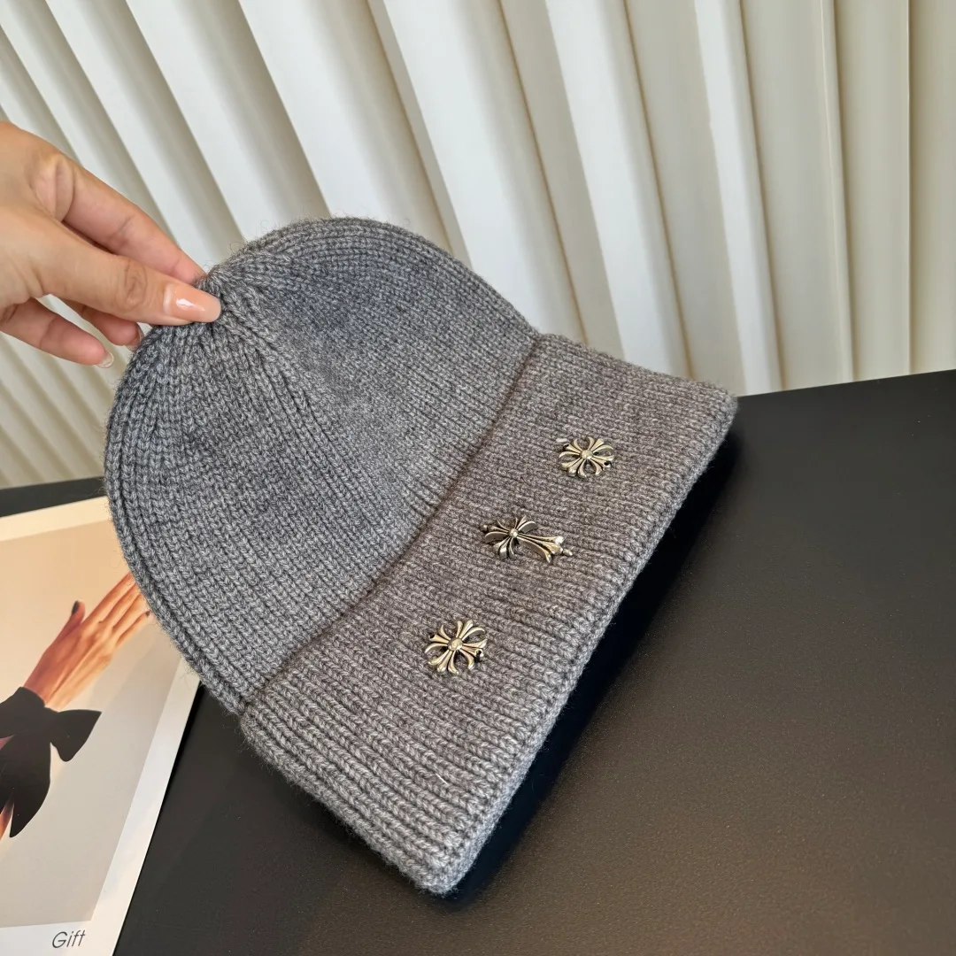 Chrome Hearts Ribbed Knit Beanie in Grey · view 8