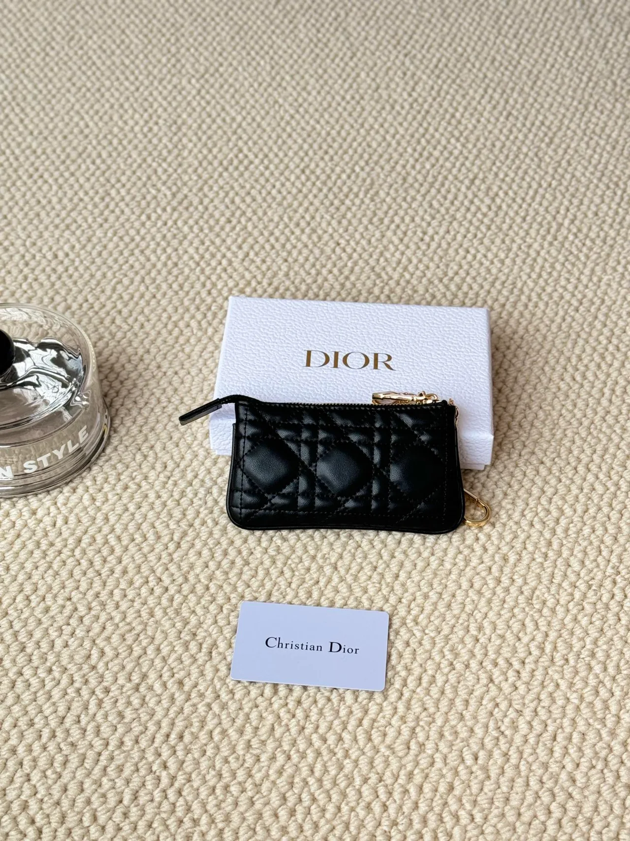 Dior Lambskin Quilted Glossy Zip Key Pouch in Black · view 2