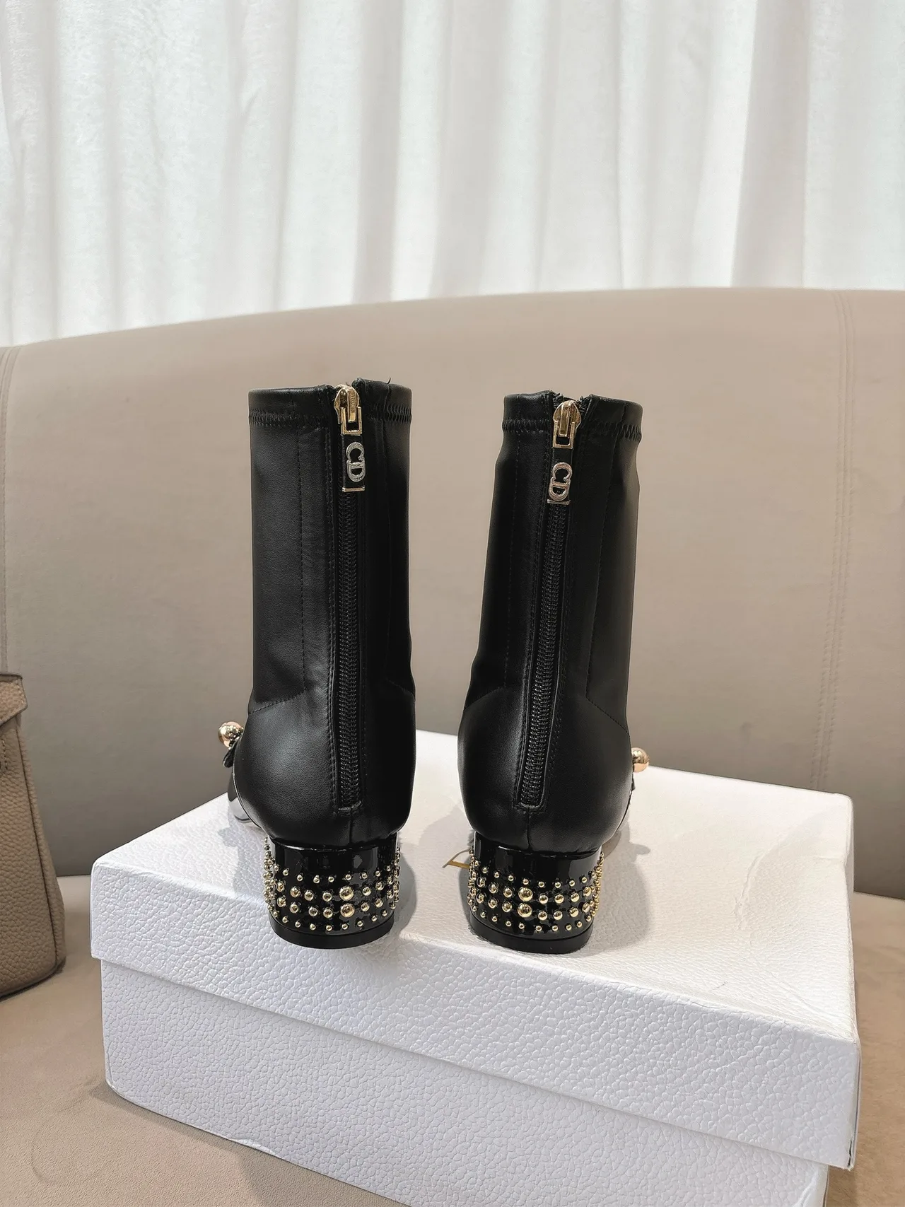 Dior Sheepskin Patent Leather Glossy Square-Toe Ankle Boots in Black · view 8