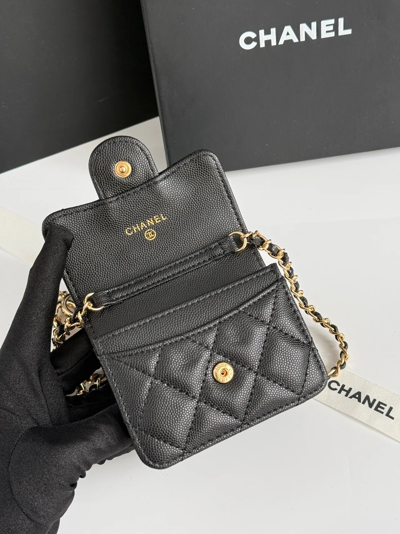 Chanel Quilted Accordion Chain Wallet in Black · view 6
