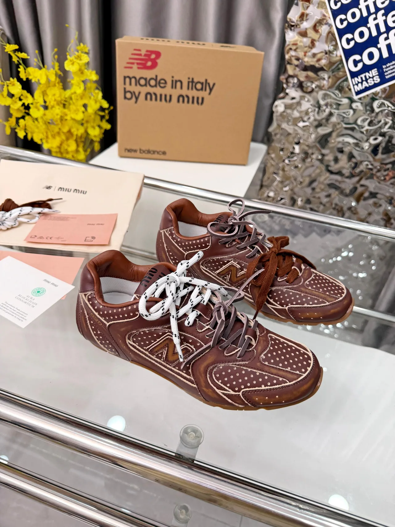 Miu Miu Cowhide 530SL Sneakers in Brown · view 1