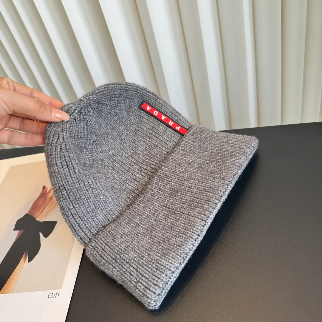 Prada Ribbed Beanie in Grey · view 7