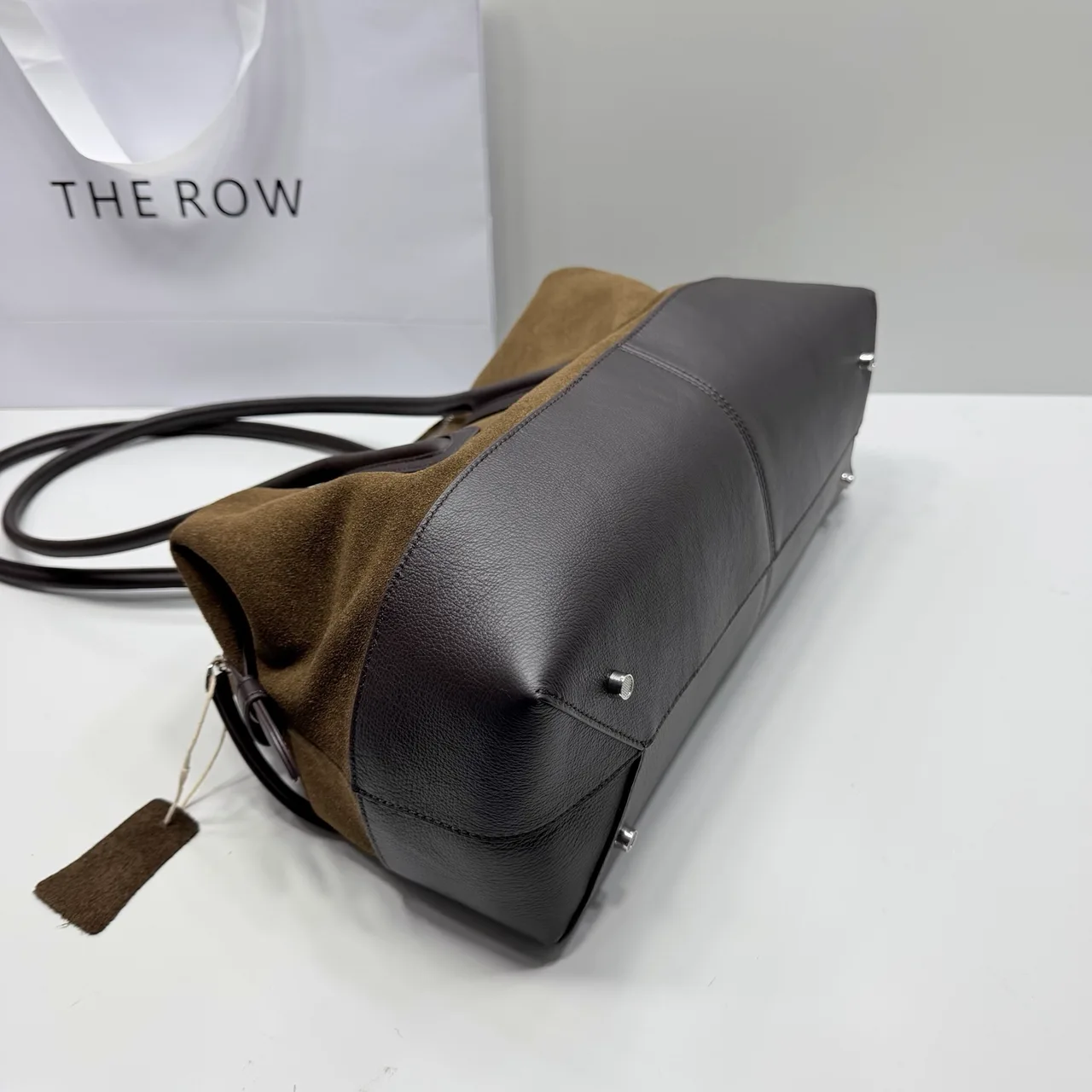 The Row Cowhide Suede Smooth Duffel Bag in Green · view 6
