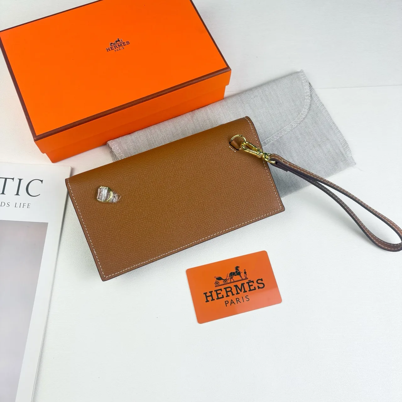 Hermes Wristlet Wallet in Pink & Brown · view 4