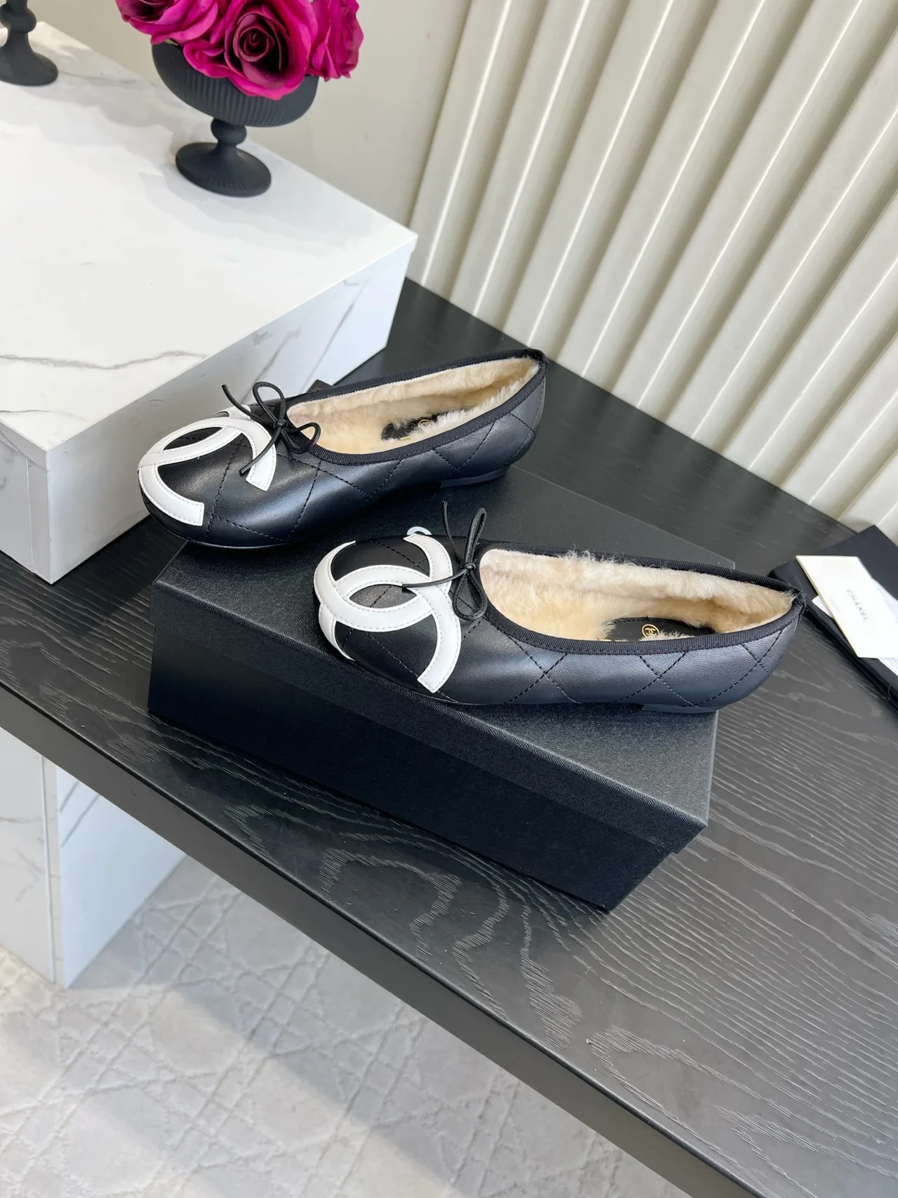 Chanel Sheepskin Quilted Flats in Black · view 2