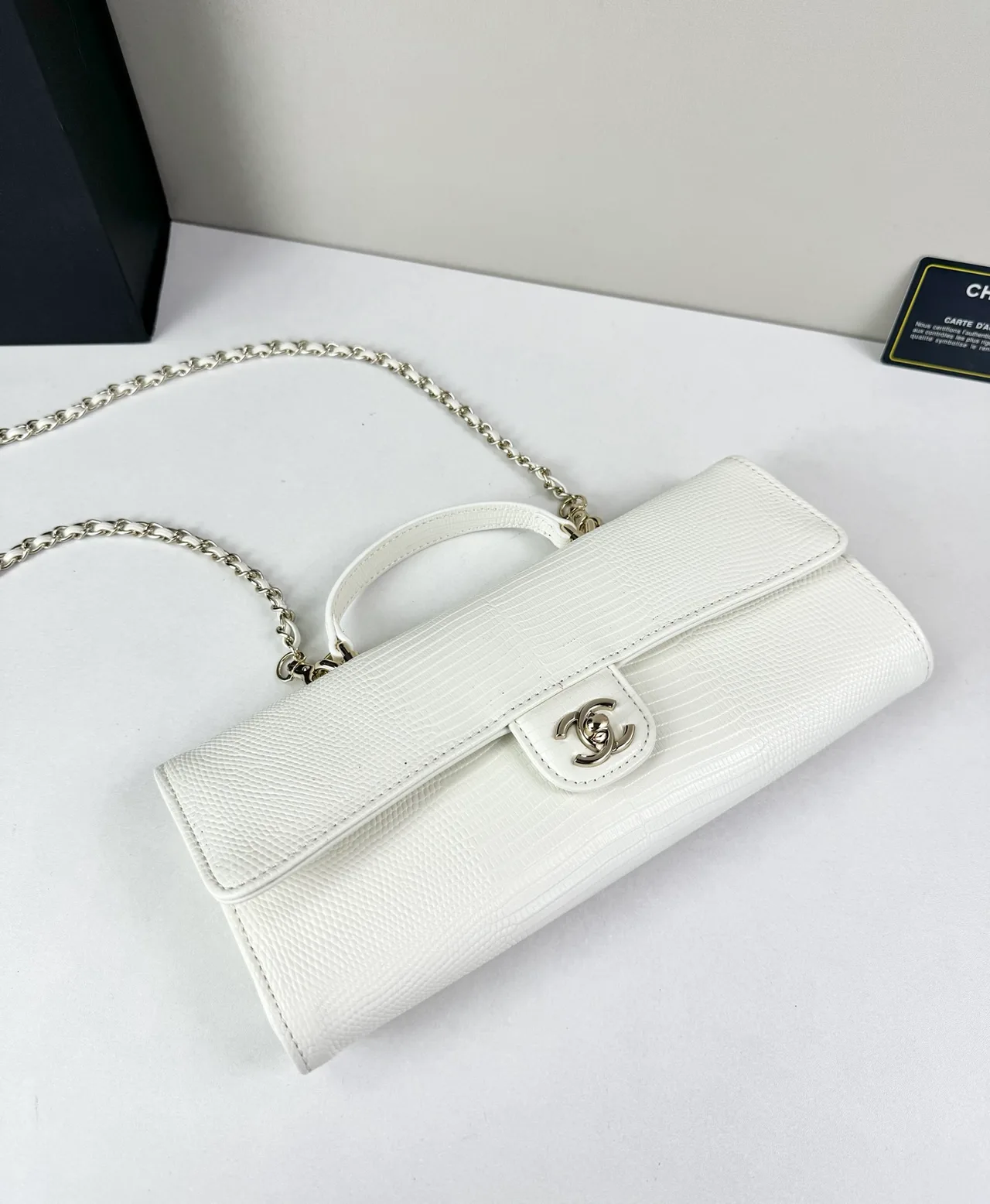 Chanel Baguette Top-Handle Clutch in White · view 5