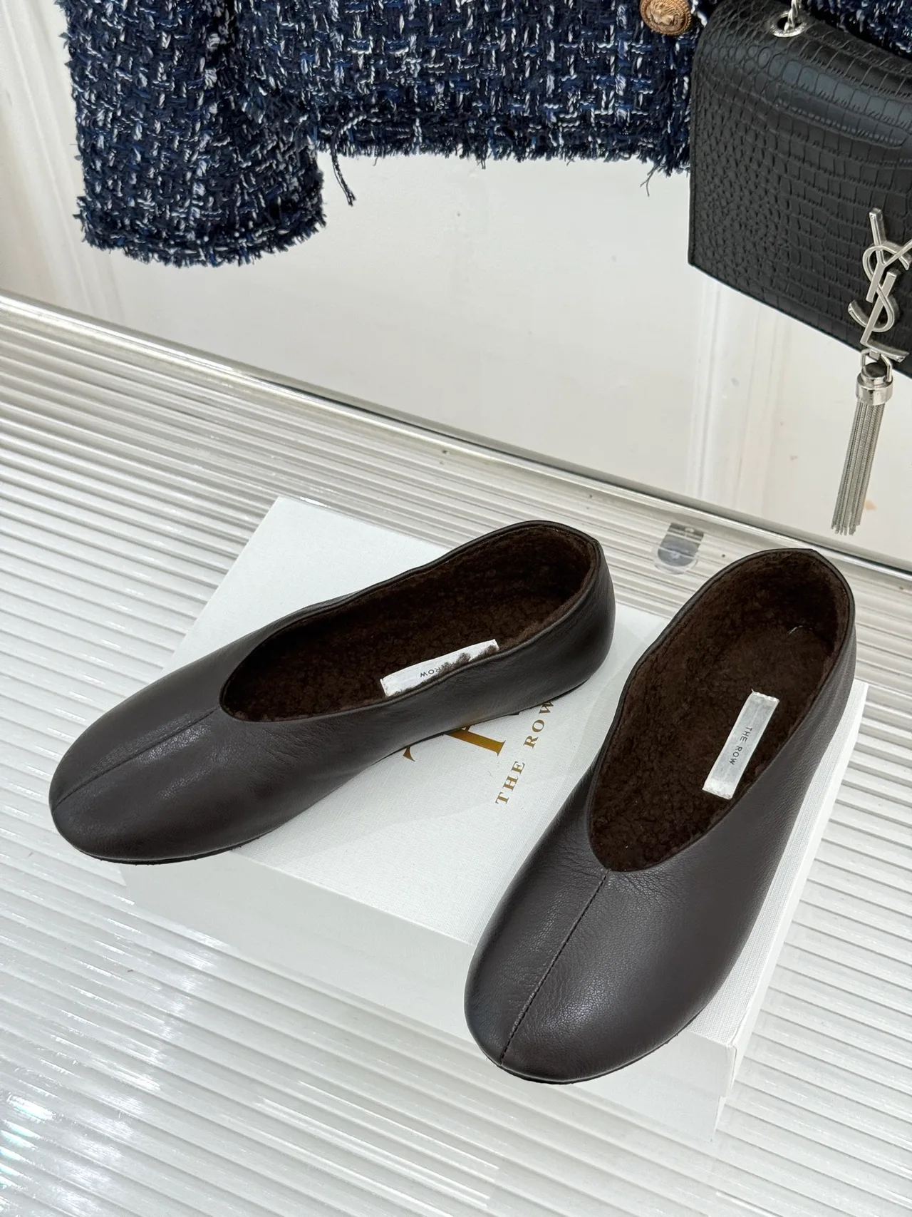 The Row Glossy Round-Toe Slippers in Brown · view 2