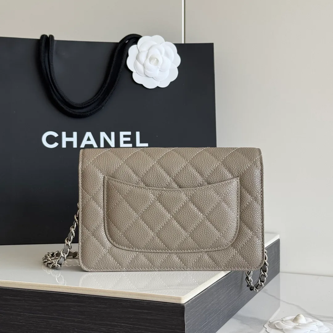 Chanel Calfskin Quilted Chain Wallet in Grey · view 3