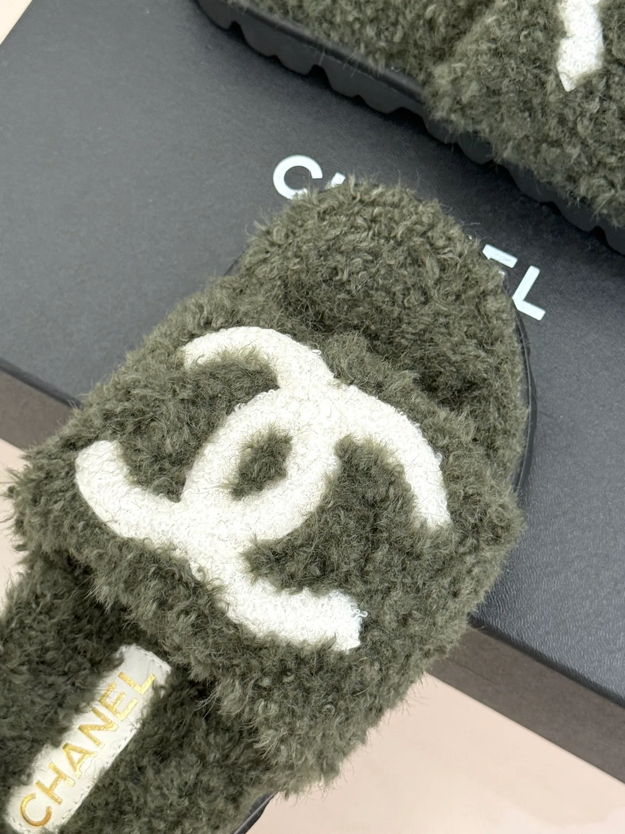Chanel Denim Slippers in Green · view 7