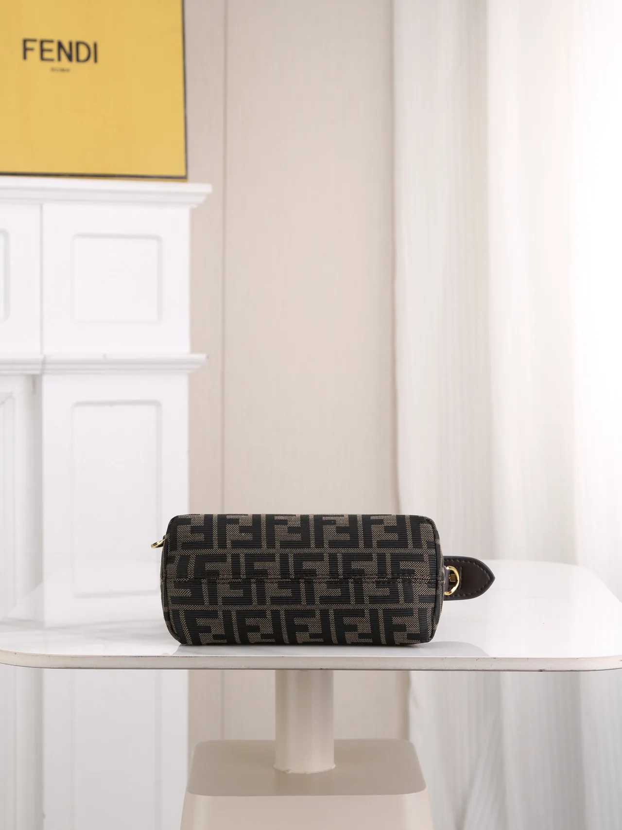 Fendi Calfskin FF-Monogram Top-Handle Zip Satchel in Brown · view 4
