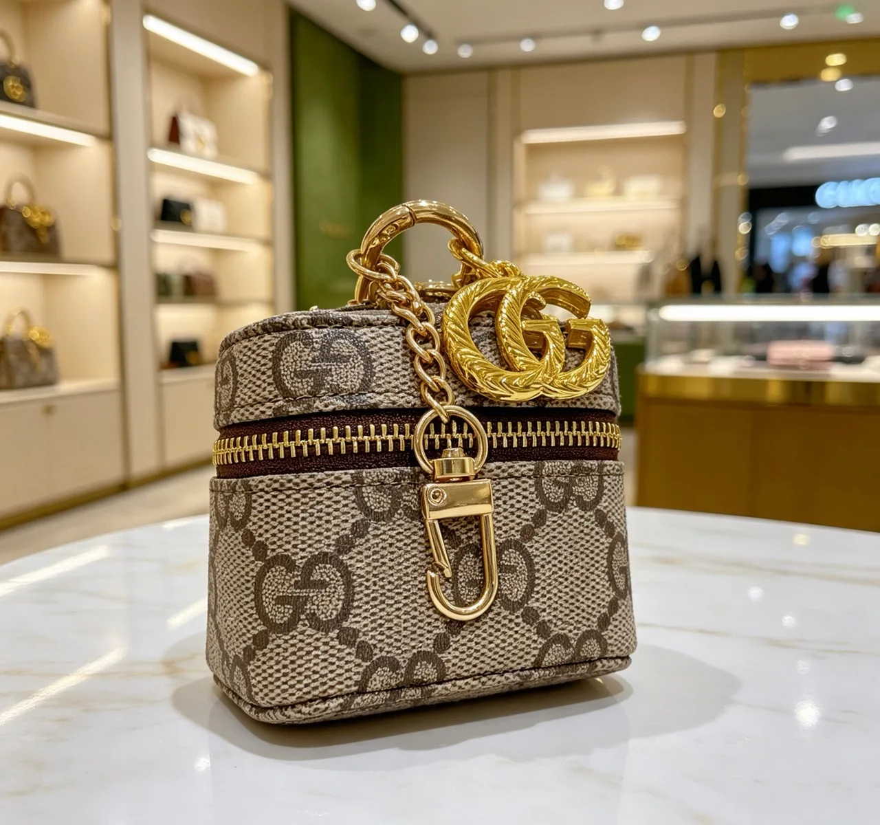 Gucci Mini Cylindrical Bag Charm in Beige · view 4