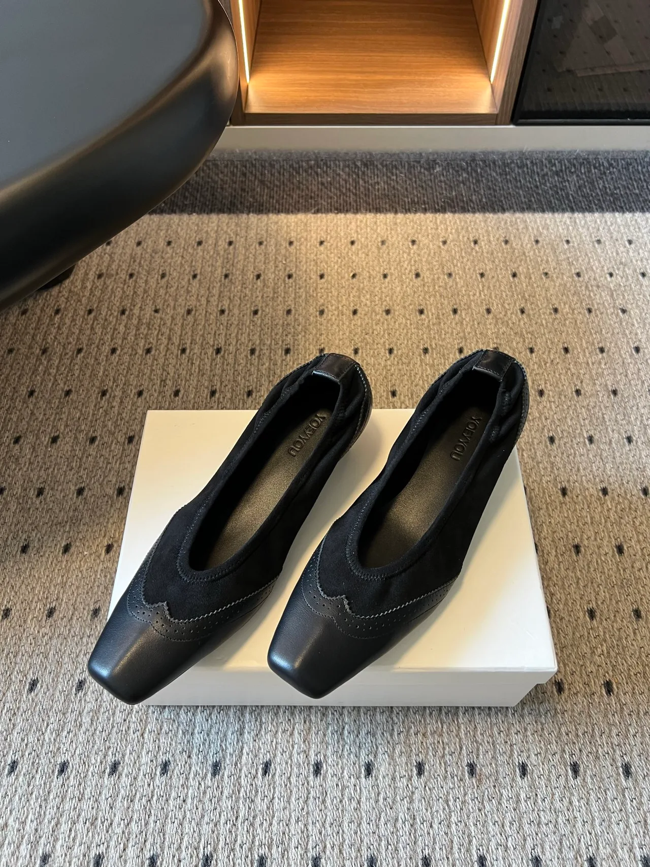 Saint Laurent Matte Square-Toe Shoes in Black · view 2