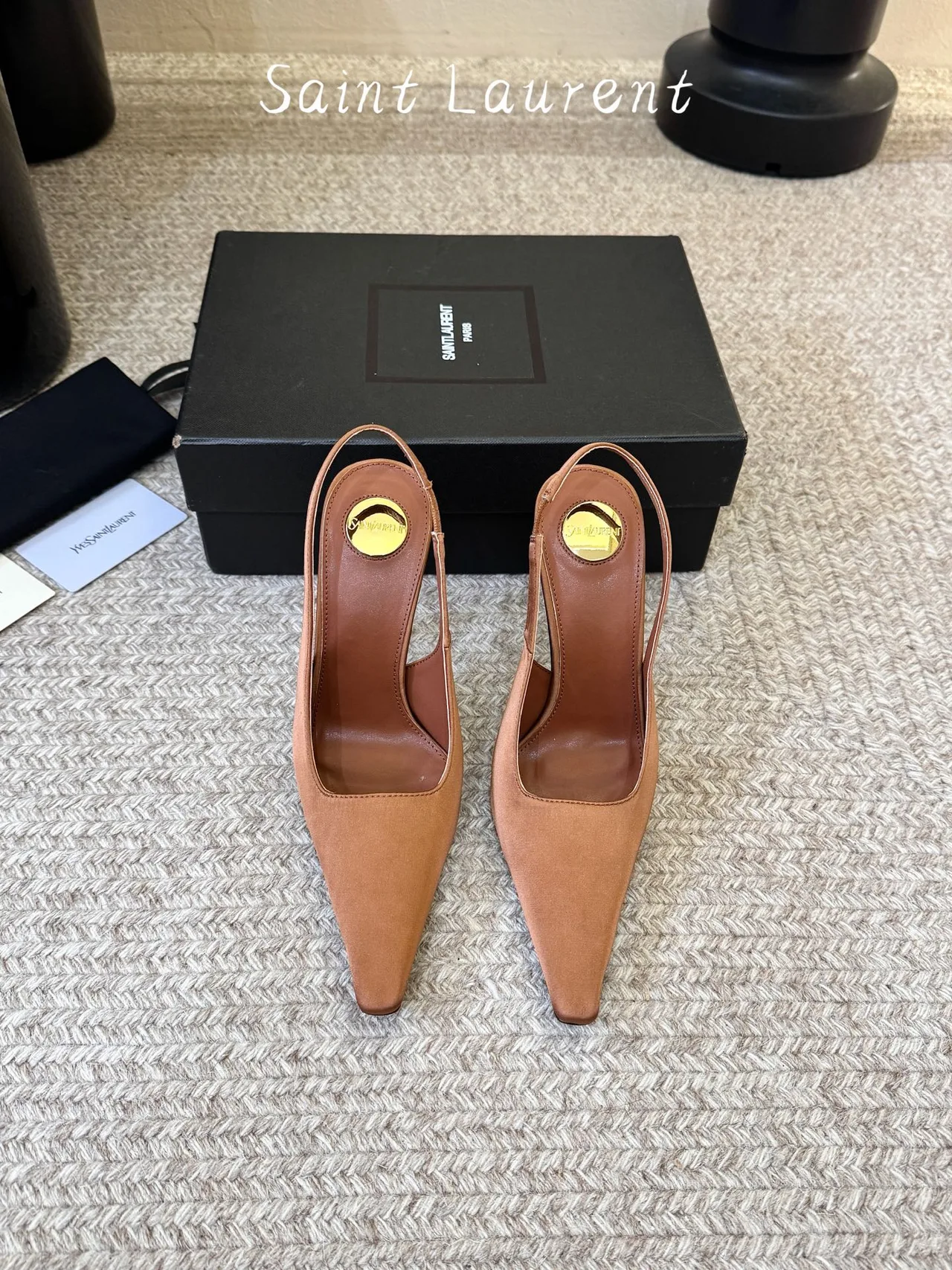 Saint Laurent Smooth Pointed-Toe Pointed Slingback Pumps in Brown · view 1