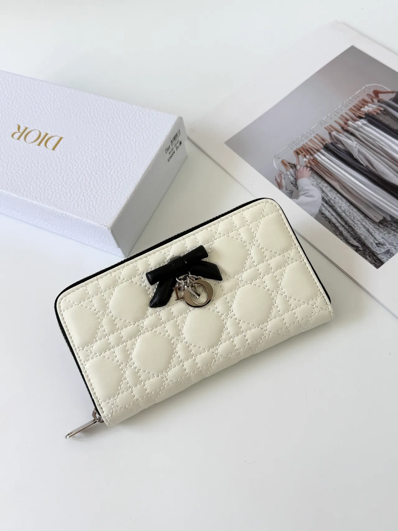 Dior Lambskin Quilted Glossy Wallet in Cream · view 1