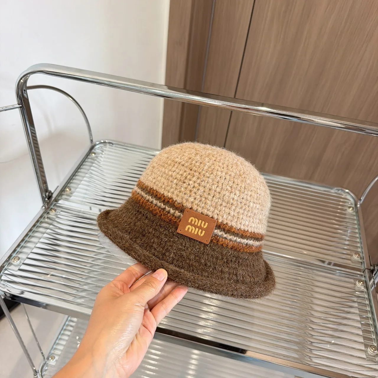 Miu Miu Knit bucket hat in Cream & Brown & Grey · view 5