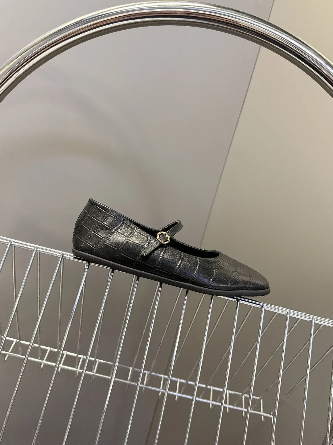 Celine Calfskin Glossy Square-Toe Buckle Shoes in Black · view 6