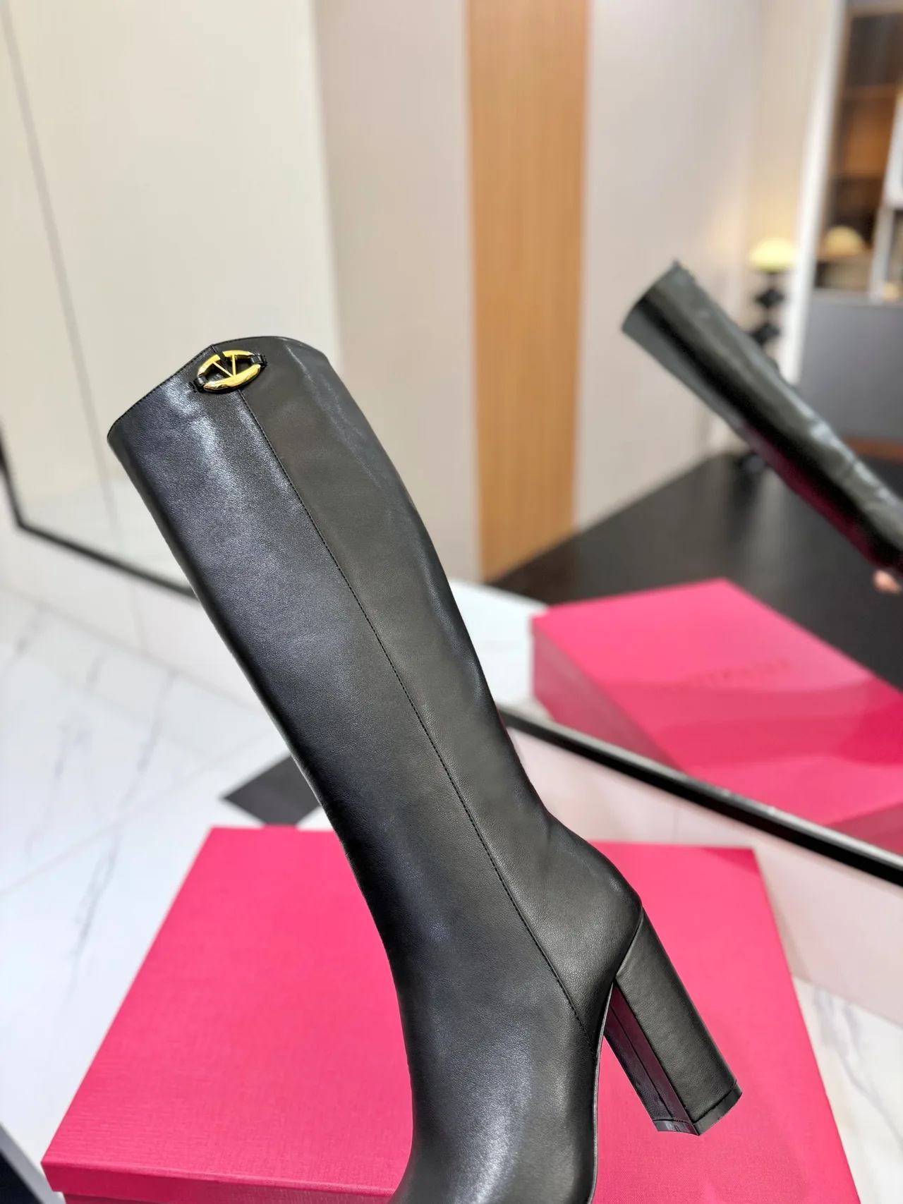 Valentino Cowhide Knee-High Boots in Black · view 7