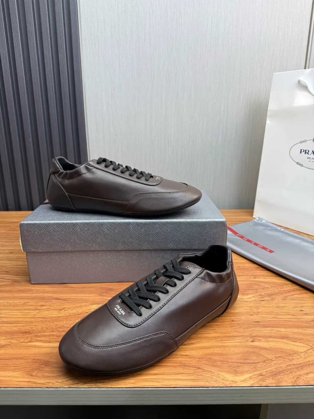 Prada Cowhide Quilted Round-Toe Sneakers in Brown · view 4