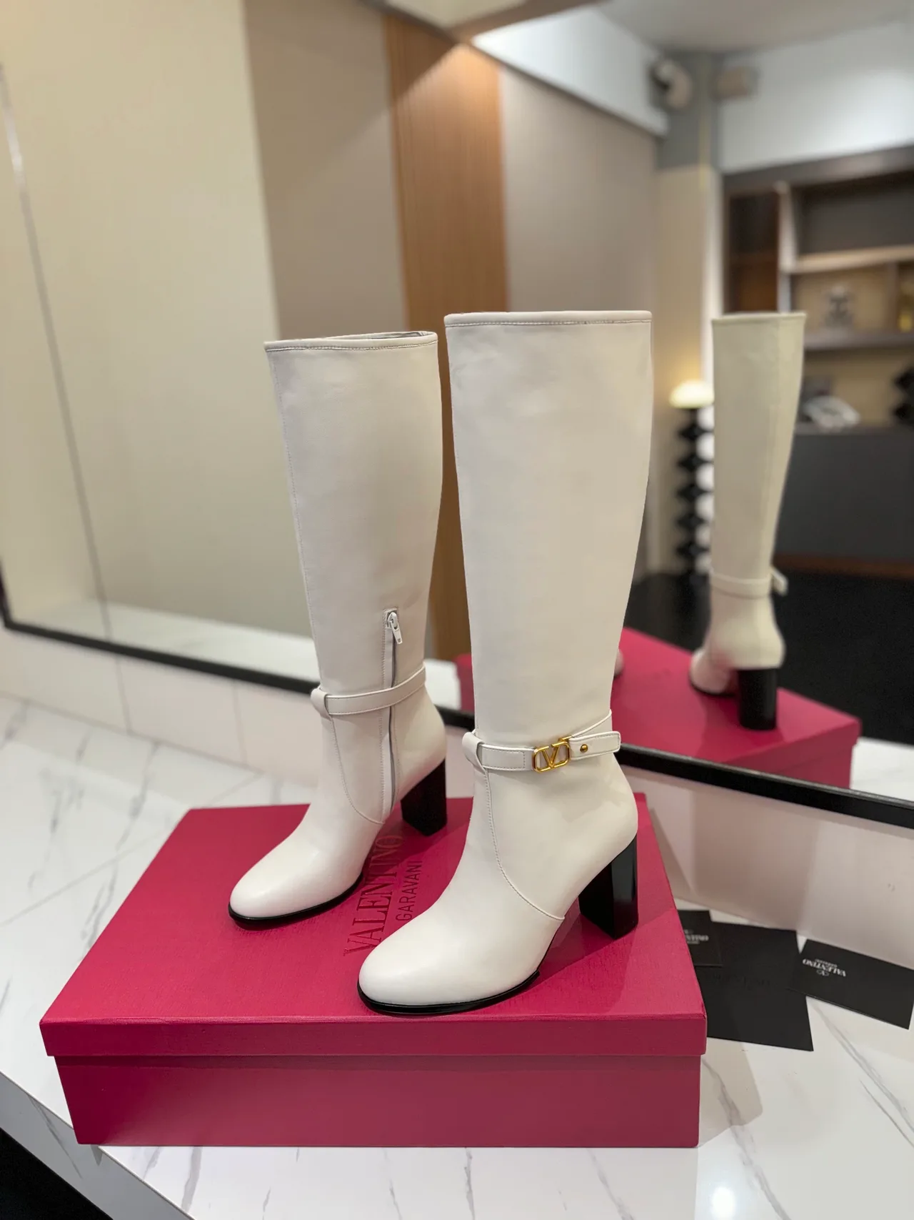 Valentino Calfskin Knee-High Boots in White · view 6