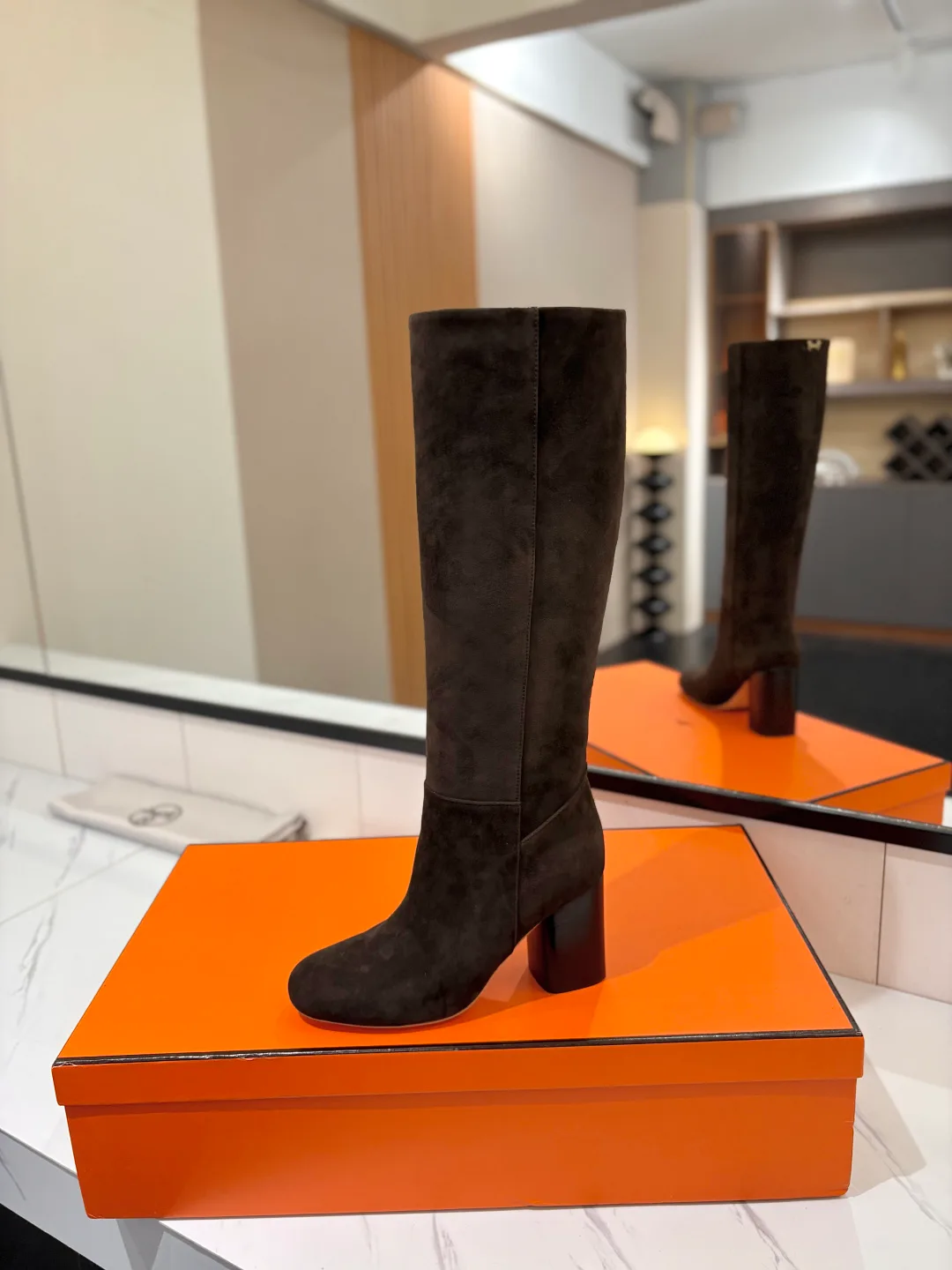 Hermes Cowhide Knee-High Boots in Brown · view 4