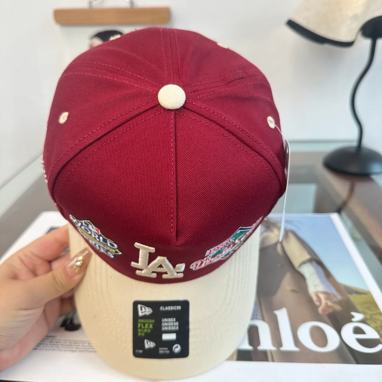 New Era Embroidered Baseball Cap in Burgundy · view 5