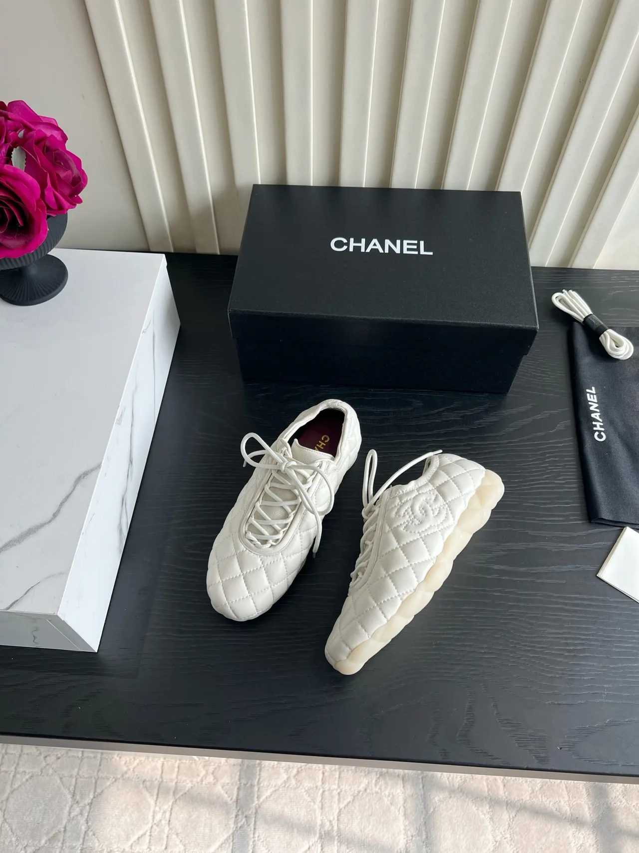 Chanel Sheepskin Quilted Sneakers in White · view 5
