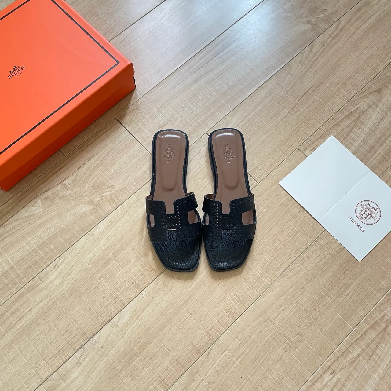 Hermes H-Strap Slides in Pink / White / Brown / Blue · view 6