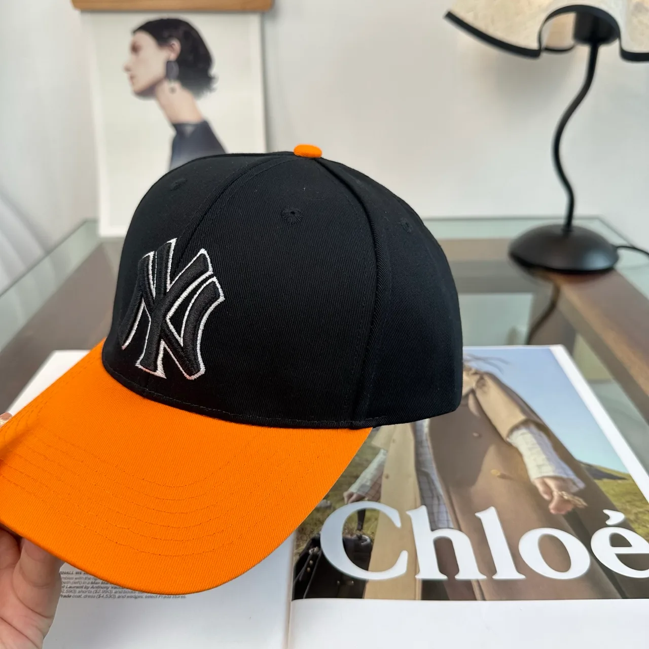 NY Letter Colorblock Baseball Cap in Brown & Black & Grey & Blue · view 8