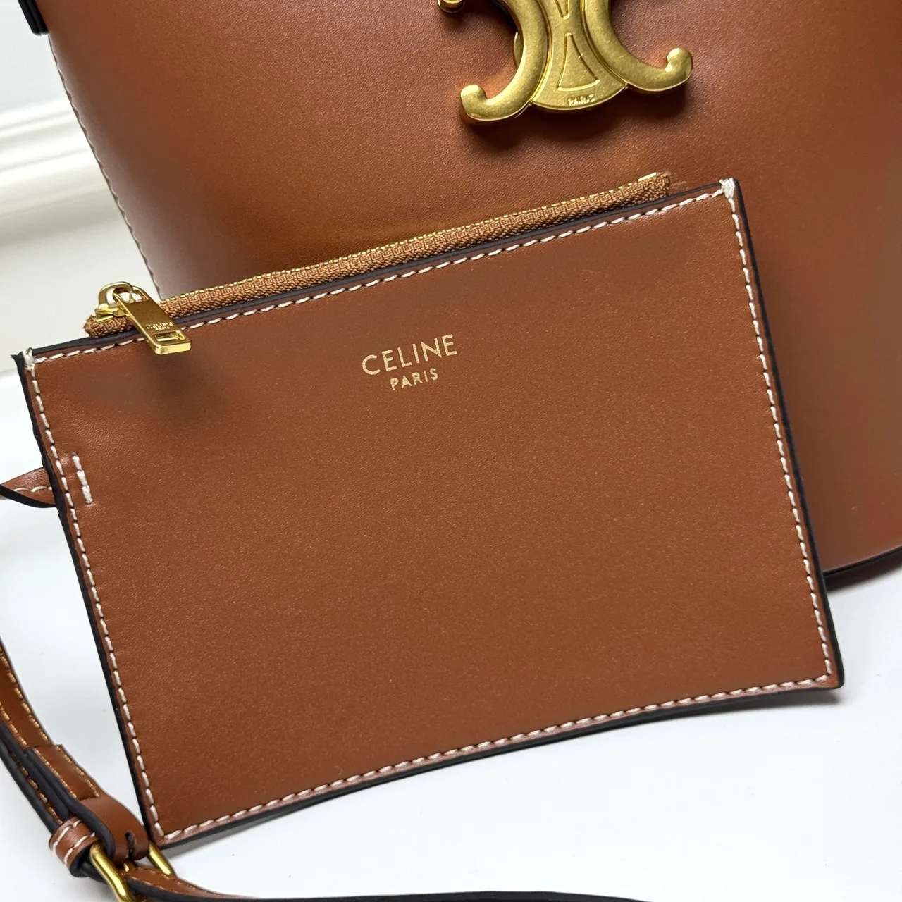 Celine Calfskin Smooth Bucket Bag in Brown · view 5