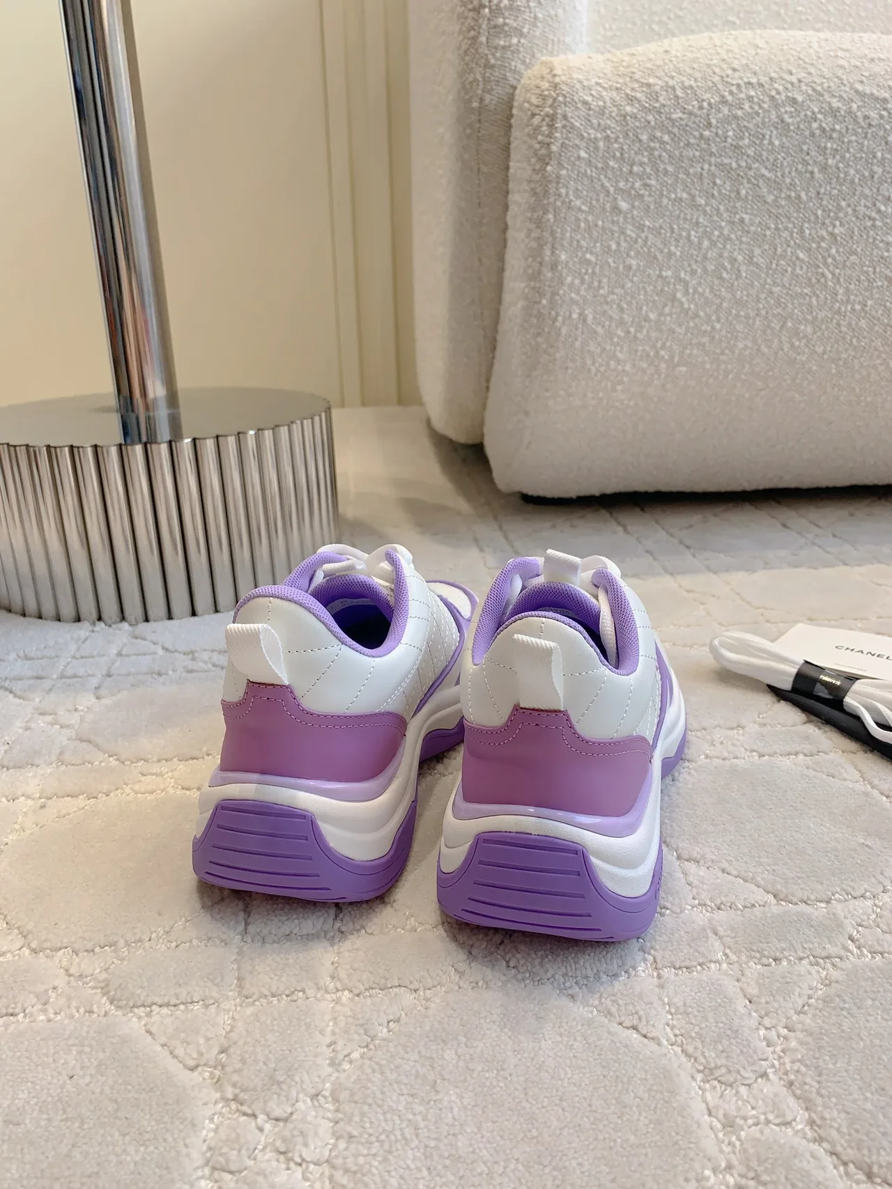 Chanel Quilted Sneakers in White · view 8