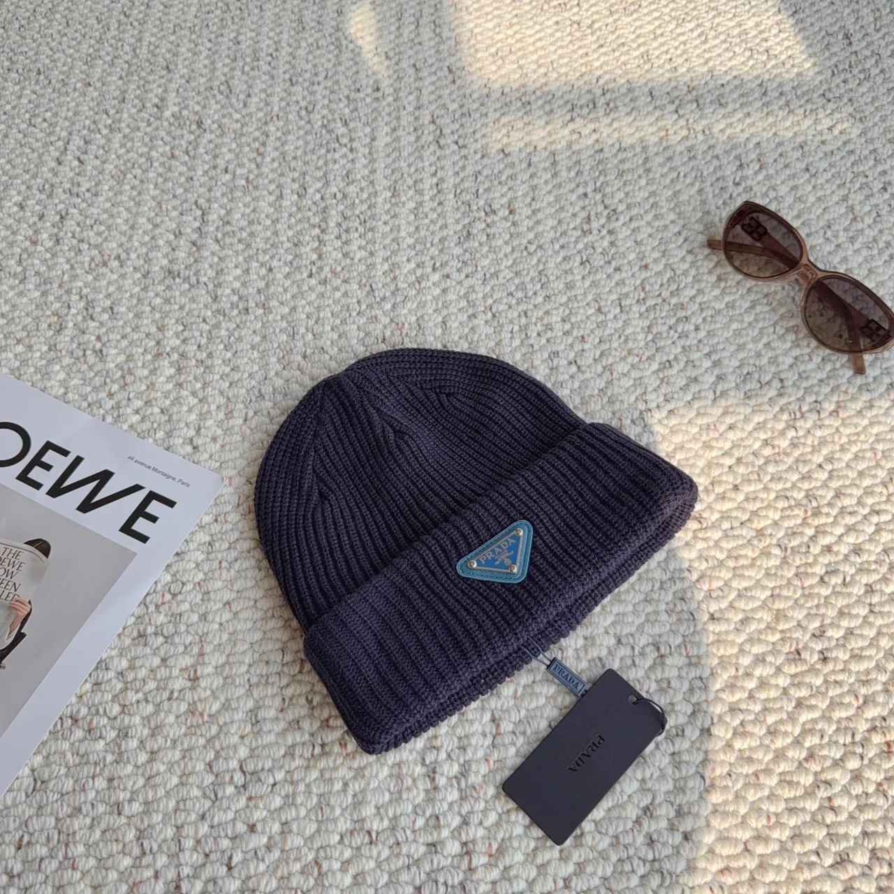 Prada Ribbed Beanie in Blue · view 7