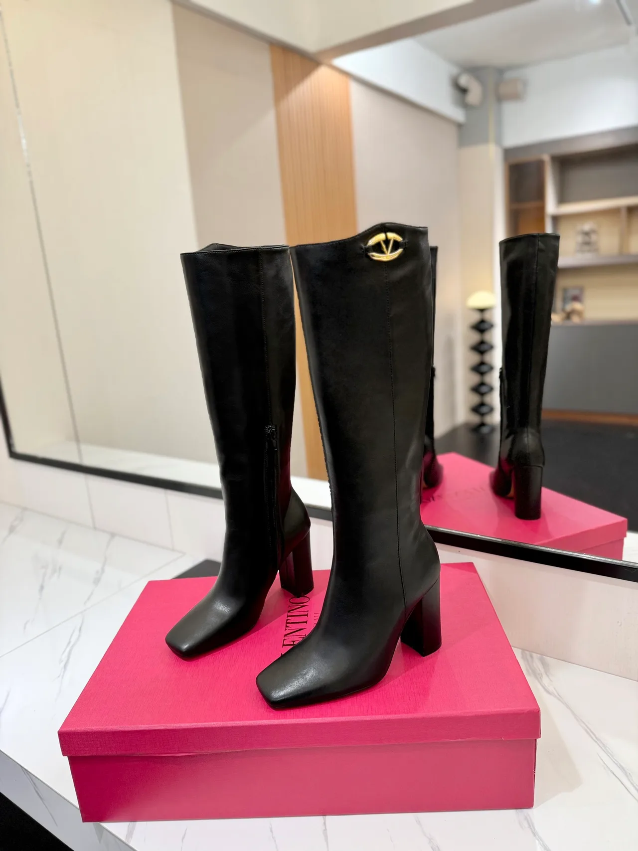 Valentino Cowhide Knee-High Boots in Black · view 2
