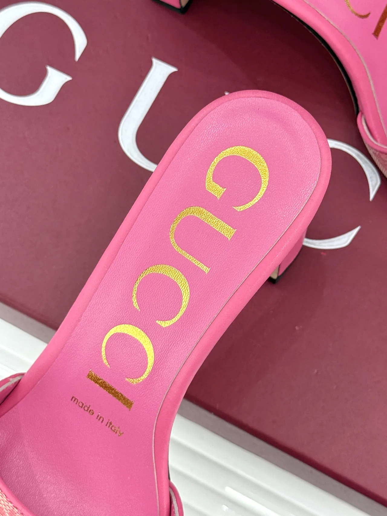 Gucci Canvas Denim Glossy Mules in Pink · view 8