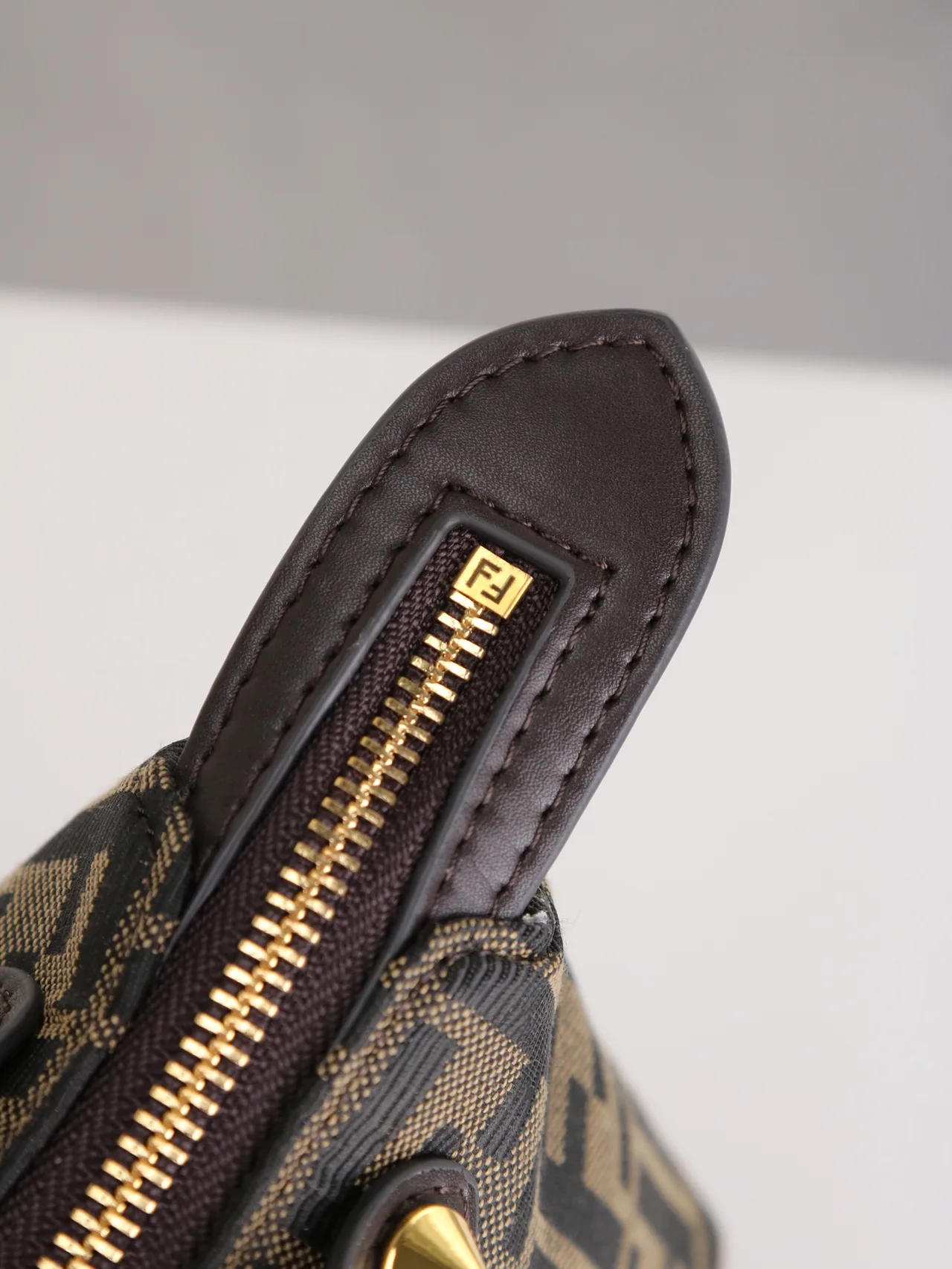 Fendi Calfskin FF-Monogram Top-Handle Zip Satchel in Brown · view 7
