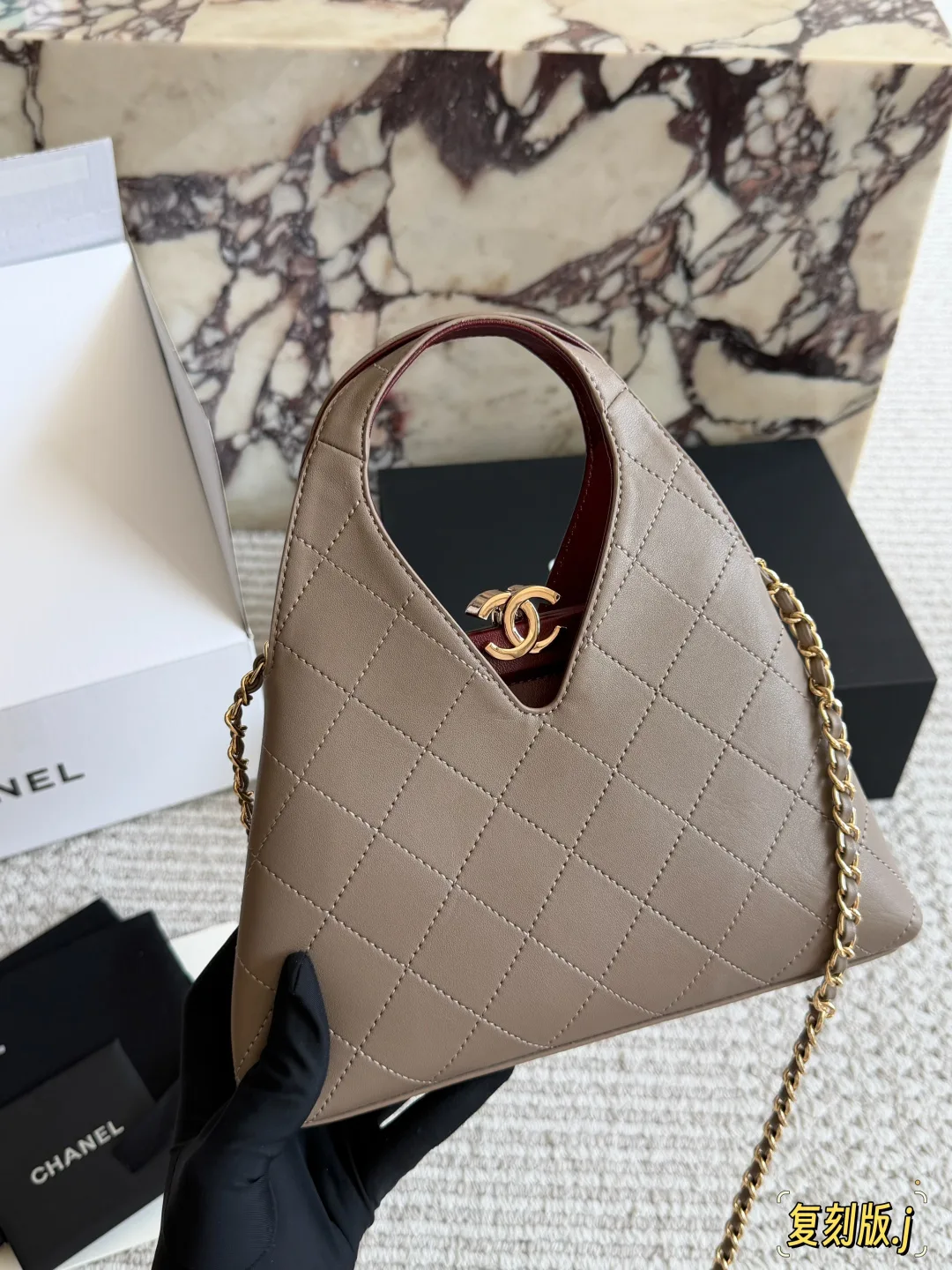 Chanel Triangular quilted handbag in Black & White & Tan & Burgundy & Grey & Pink & Beige · view 5