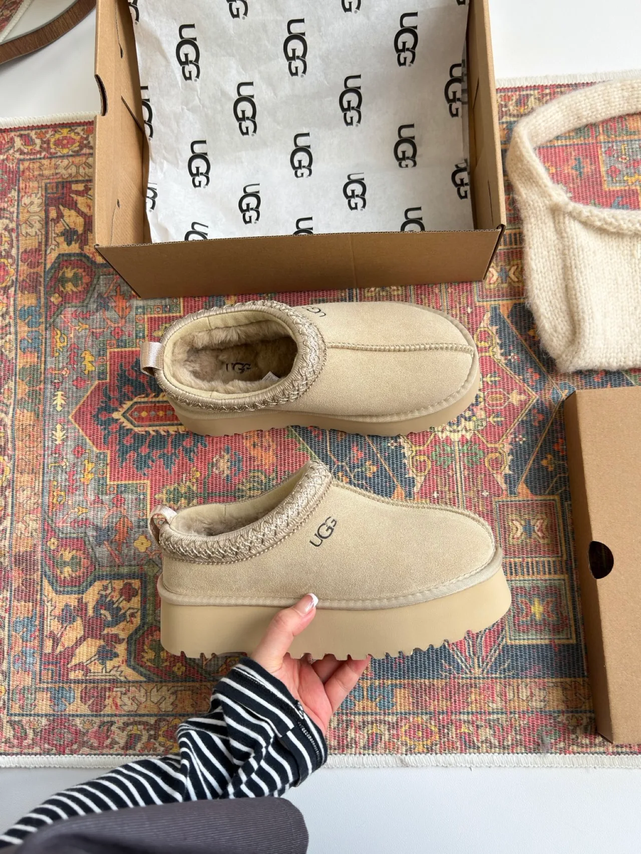 UGG Round-Toe Platform Mules in Beige · view 4