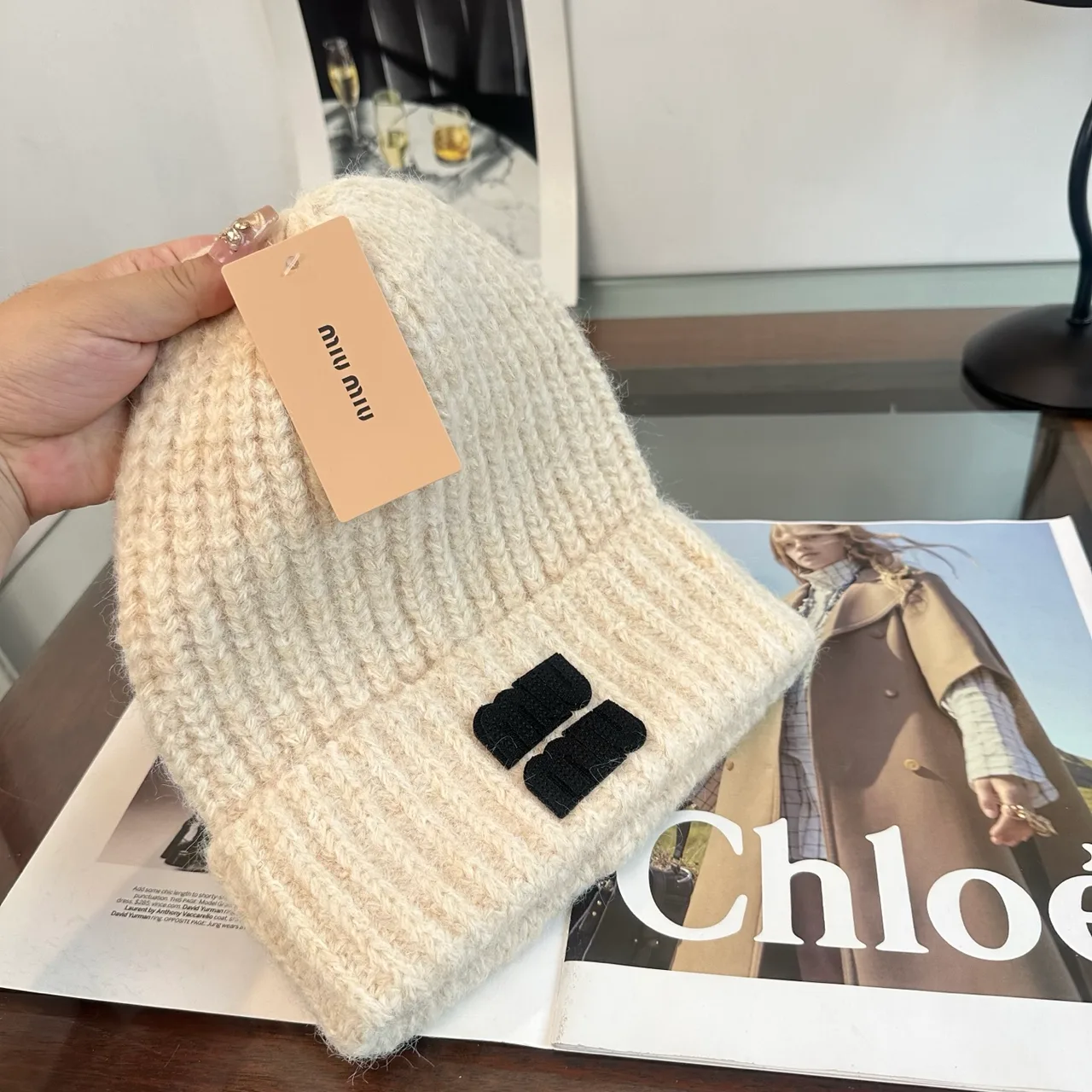 Matin Kim Ribbed Beanie in White · view 6