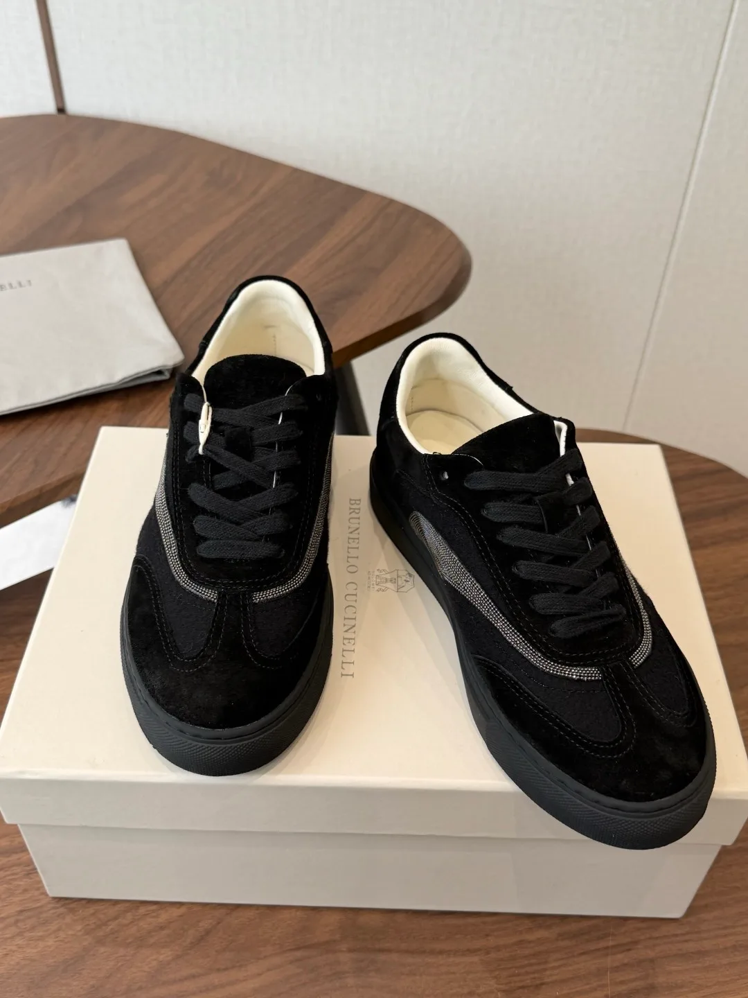 Brunello Cucinelli Cowhide Suede Lined Sneakers in Black · view 3