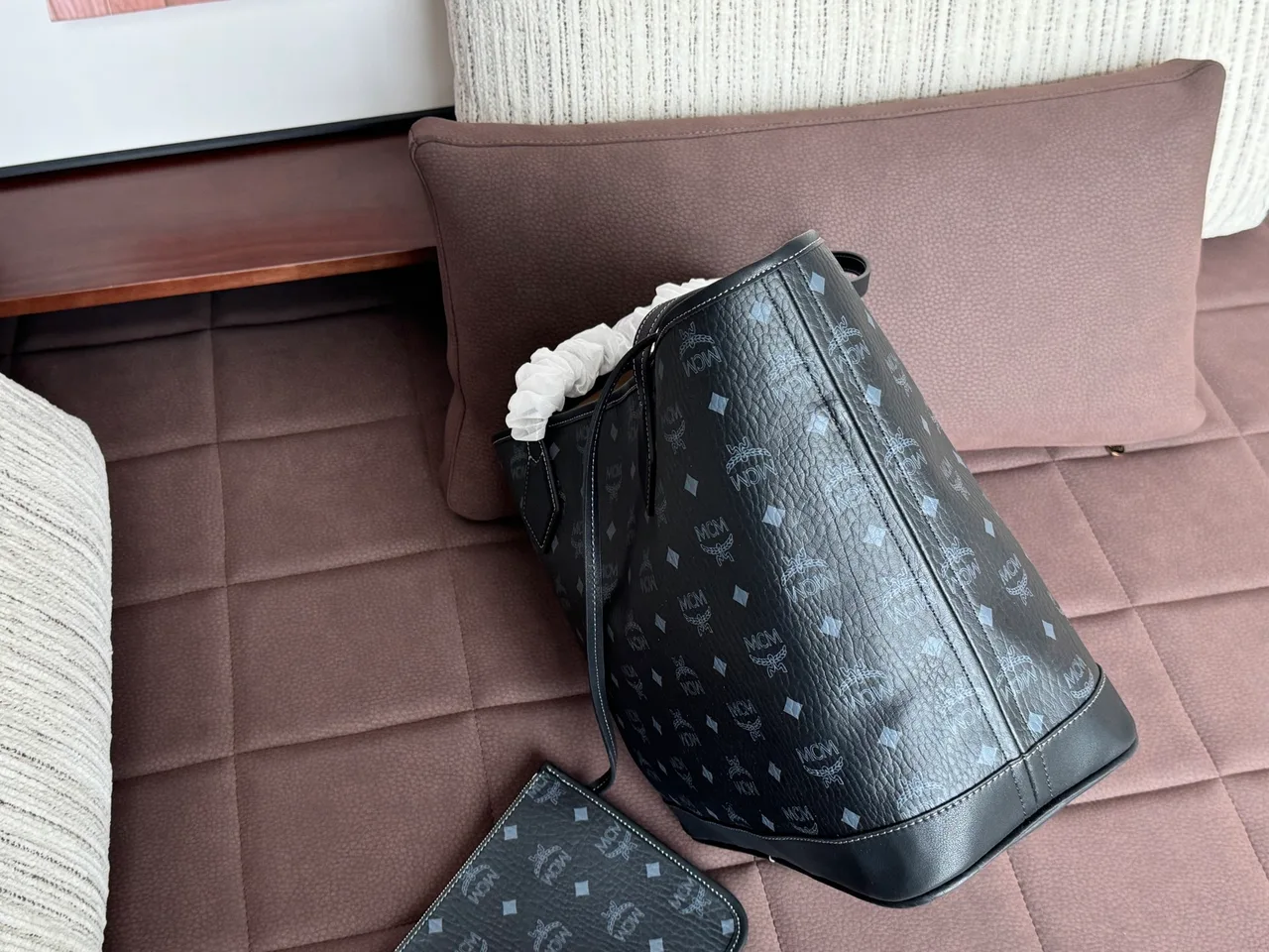 MCM Studded Monogram Twin-Handle Tote in Black · view 3