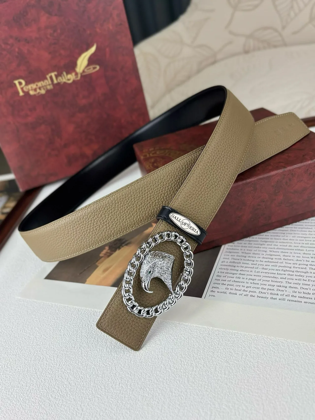 Gall Deseria Eagle Buckle Belt in Grey · view 3