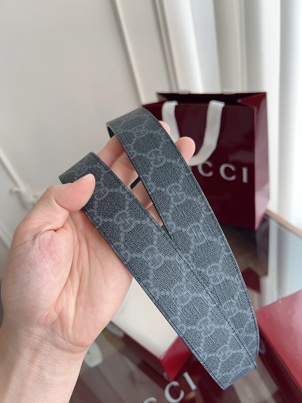 Gucci Cowhide Woven GG Automatic Belt in Grey · view 4