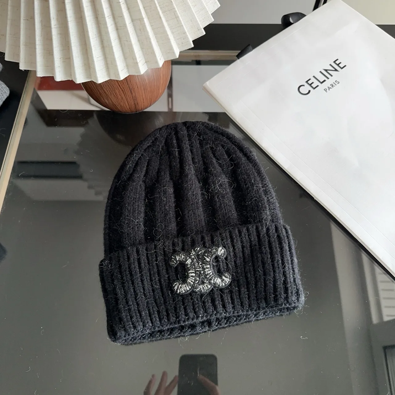 Celine Ribbed Beanie in Black · view 1