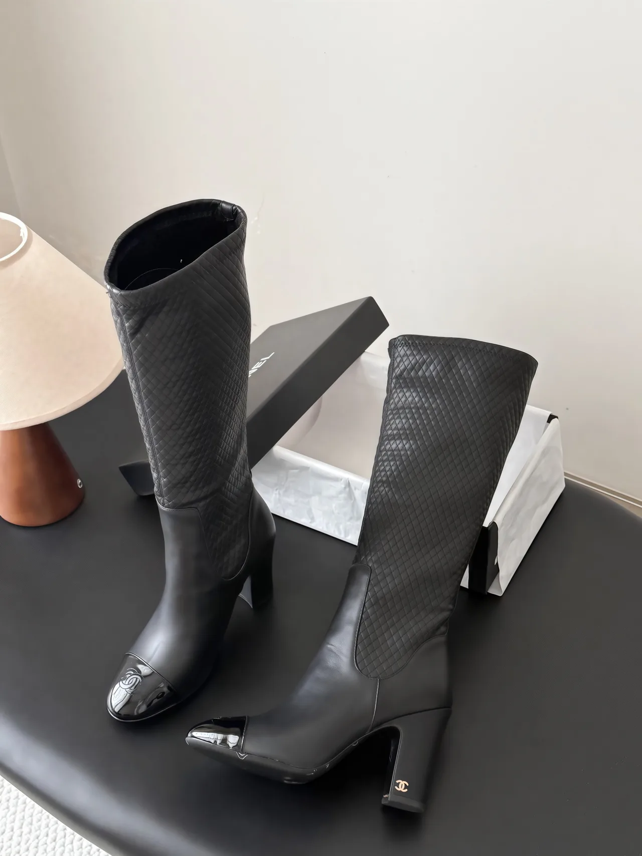 Chanel Cowhide Glossy Pointed-Toe Boots in Black · view 4