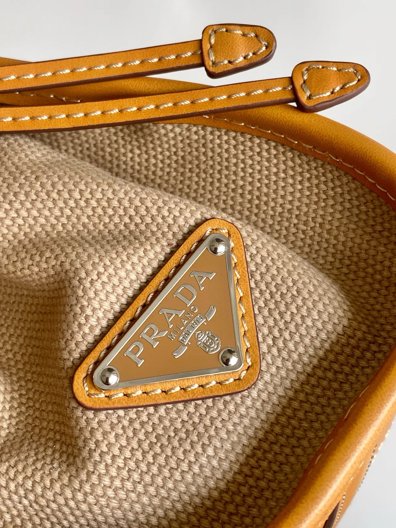 Prada Cowhide Belted Tote in Beige · view 5