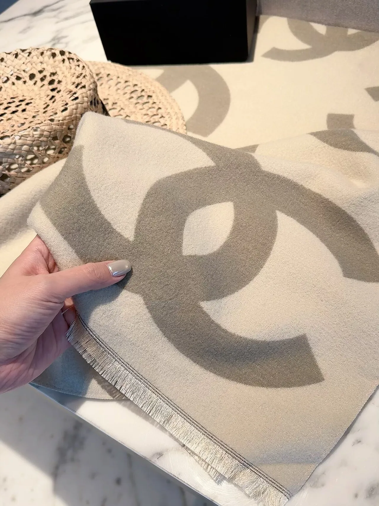 Chanel CC Jacquard Scarf in Pink & Cream · view 8