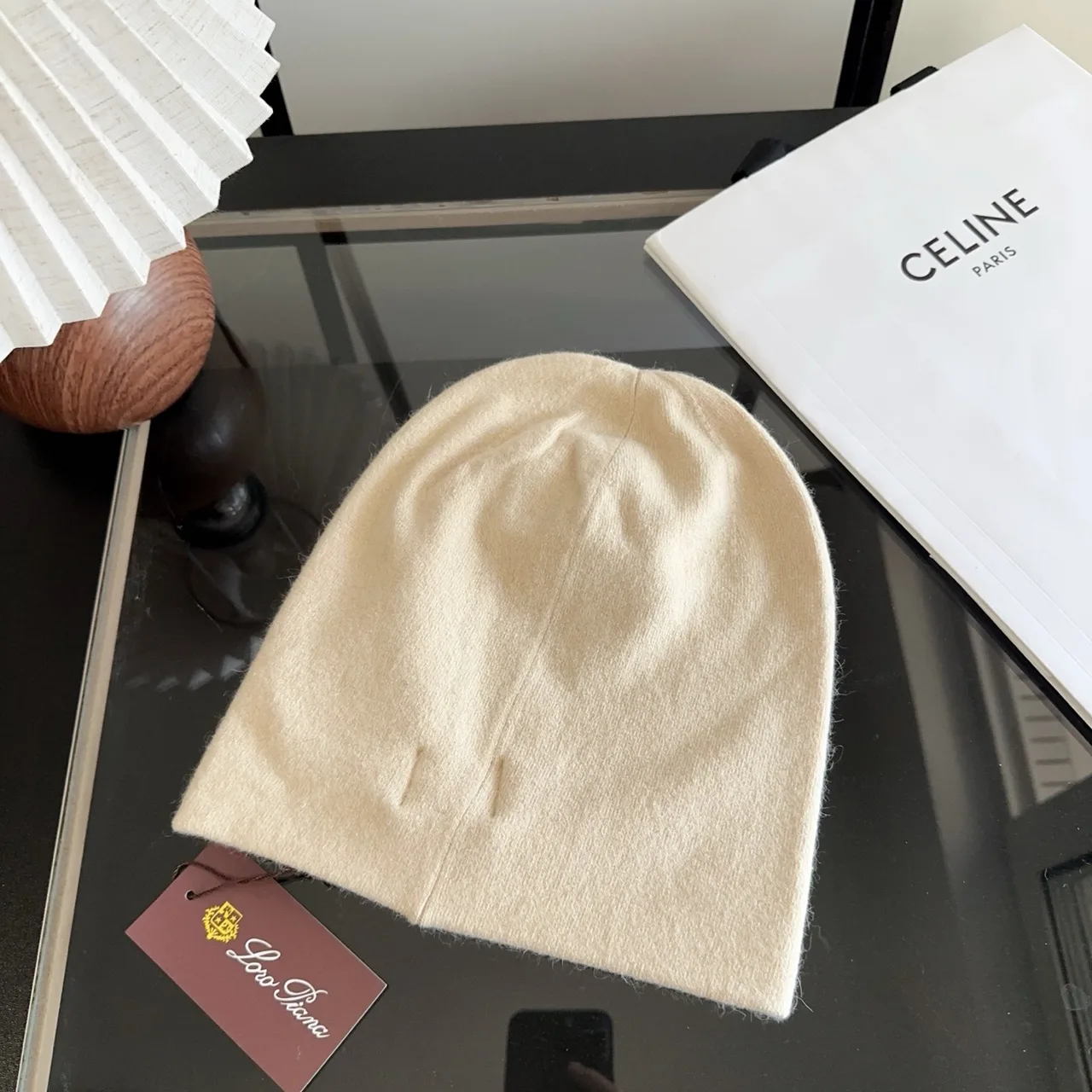 Celine Smooth Beanie in Cream · view 3