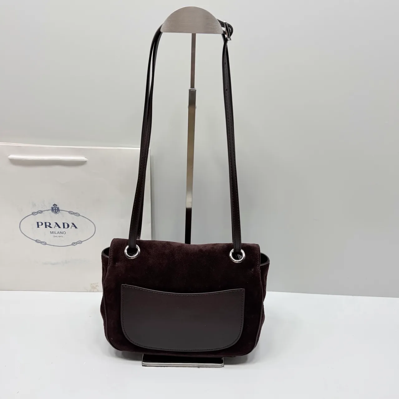 Prada Suede-Look Flap Shoulder Bag in Brown · view 5