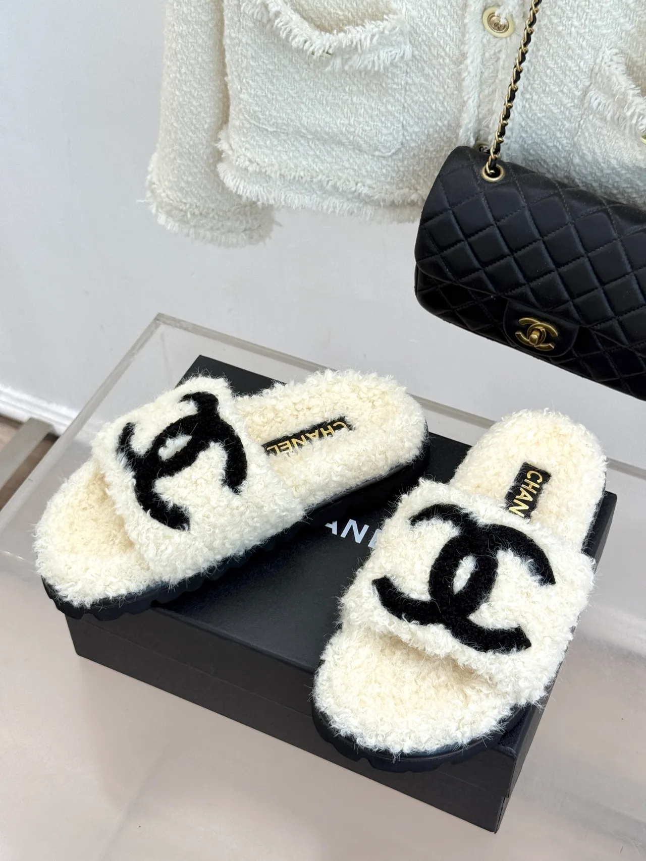 Chanel Denim Slippers in Cream · view 2