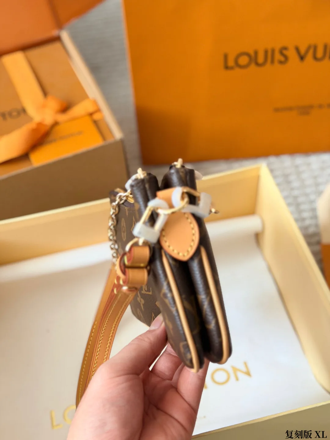 Louis Vuitton Cowhide Canvas Clutch in Brown · view 5
